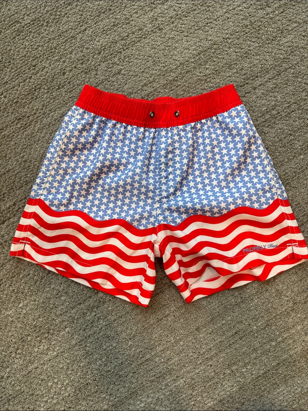 Properly Tied Boys Patriotic Red, White & Blue Swim Trunks